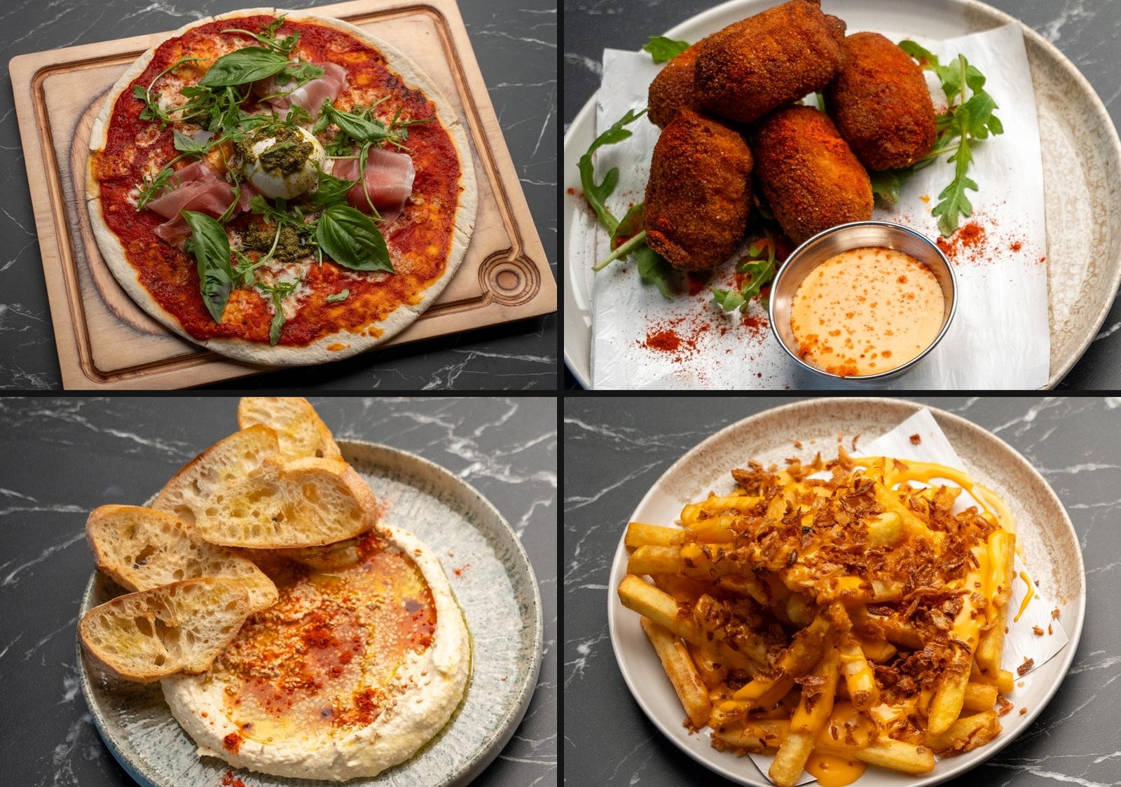 Pizza, croquetas, houmous et frites à partager pour un événement d'entreprise à Station 35, Rennes